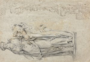 Vista del Tíber; Copia de una escultura romana de una bacante [verso] de Etienne Duperac