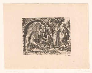 Fábula del sátiro y el campesino que sopla en su sopa y en sus manos de Etienne Dupérac (attributed to)