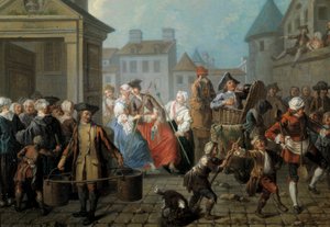 Carnaval en las calles de París (detalle) de Étienne Jeaurat