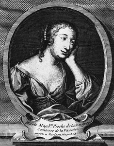 Medallón retrato de Marie-Madeleine Pioche de La Vergne, condesa de La Fayette (1634-1693), novelista francesa, grabado de Etienne Jehandier Desrochers (1668-1741). de Etienne Jehandier Desrochers
