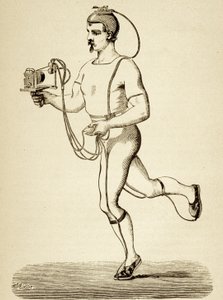 Corredor provisto del aparato destinado a registrar sus diferentes ritmos, de la Popular Science Monthly, pub.1875