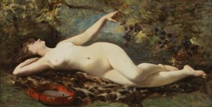 Desnudo reclinado con pandereta