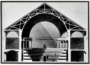 Biblioteca Real de Francia, sección transversal del edificio. Arquitectura de Etienne Louis Boullee (Etienne-Louis Boullee), arquitecto francés (1728-1799) de Etienne Louis Boullee