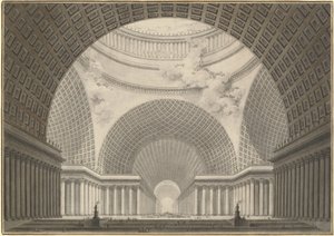 Vista en perspectiva del interior de una iglesia metropolitana de Etienne Louis Boullee