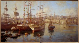 Balacelas de color naranja. (Vista del puerto de Marsella). Pintura de Etienne Martin (1858-1945) de Etienne Philippe Martin