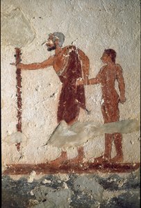 Un anciano acompañado de un joven (Fresco, detalle, 530 a.C.) de Etruscan