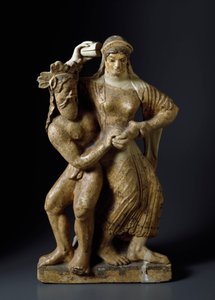 Antigüedad etrusca: “Sátiro y ménade danzante” Escultura de terracota de un templo de Mater Matuta en Satricum. 480 a.C. Dim. 59 cm Roma, Museo Nacional de Villa Giulia