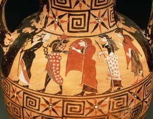 Ánfora de figuras negras que representa el Juicio de Paris (cerámica) de Etruscan