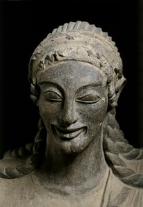 ARTE ETRUSCO: Apolo (detalle). c. 510-490 a.C. De Veius, santuario de..., c. 510-490 a.C. (terracota)