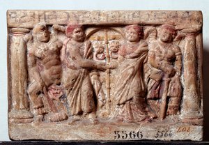 Civilización etrusca: urna de terracota de Chiusi Italia - siglo II a.C. Dim 20x30 cm. Florencia, Museo Arqueológico, inv 5566 de Etruscan