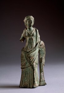 Civilización etrusca: escultura de bronce de una figura oferente, de Montalcino, Italia, siglo II a.C., Dim 18 cm