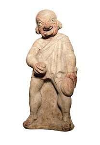 Civilización etrusca: representación de un actor cómico con expresión grotesca. Escultura del siglo II a.C. Londres, Museo Británico de Etruscan