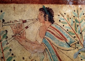 Flautista. (detalle) Fresco de la Tumba de los Leopardos, siglo V a.C.