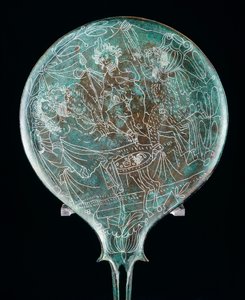 Espejo que representa escena de banquete, artefacto de bronce de Preneste (Lazio). Civilización Etrusca, siglo IV a.C. de Etruscan
