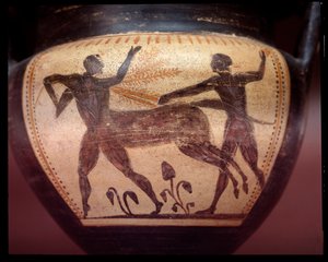 Crátera de terracota con representación de centauromaquia, finales del siglo VI a.C. de Etruscan