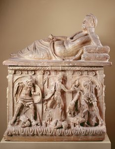 Urna cineraria, siglo II a.C. (terracota con policromía) de Etruscan Etruscan