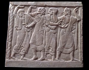 Escena de danza, bajo relieve de lápida de mármol de Etruscan Etruscan
