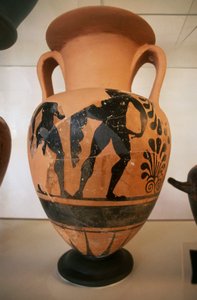 Vaso etrusco de figuras negras, del sitio arqueológico de Roselle, Toscana, Italia de Etruscan Etruscan