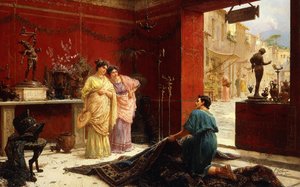 Vendiendo su mercancía (óleo sobre lienzo) de Ettore Forti