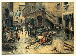 Vida callejera en Via Capocciuto en el Ghetto de Roma de Ettore Roesler Franz
