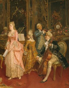 Concierto en la época de Mozart, 1853 (detalle) de Ettore Simonetti