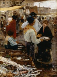 Mercado de pescado en Venecia de Ettore Tito