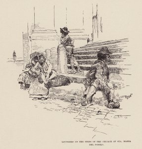 Tumbonas en la escalinata de la iglesia de Santa Maria del Popolo (grabado) de Ettore Tito