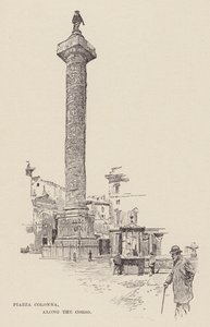 Plaza Colonna, a lo largo del Corso (grabado) de Ettore Tito