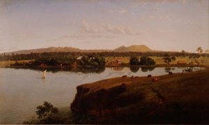 Vista de la estación Purrumbete mirando al noroeste. Mt. Leura y Mt. Sugarloaf en la distancia, Australia de Eugen von Guerard