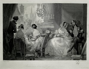 Interior de la Ópera de París, personas en un palco de Eugene Louis Lami