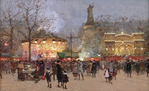 Fiesta, en la Place de La Republique, París de Eugene Galien Laloue