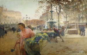 Place du Theatre Francais, París de Eugene Galien Laloue
