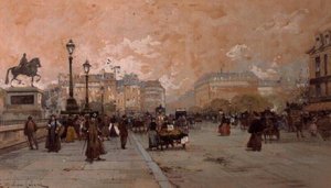 Una escena de calle parisina de Eugene Galien Laloue