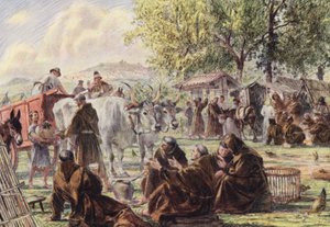 El Capítulo de Santa María de los Ángeles, cerca de Asís (litografía en color)