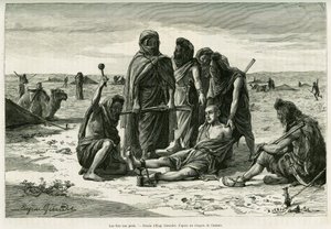 Los hierros en los pies. Grabado de Eugene Girardet, para ilustrar la historia Cinco meses entre los moros nómadas del Sahara occidental, en 1887, de Camille Douls, en Le Tour du Monde 1888, bajo la dirección de Edouard Charton (1807-1890), Hachette, París de Eugene Alexis Girardet