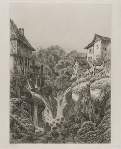El molino y la cascada de Grésy cerca de Aix-les-Bains, 1856 de Eugene Bléry