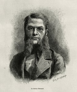 Retrato del Dr. Harmand, grabado por Eugene Burnand, para ilustrar la historia de Laos y las poblaciones salvajes de Indochina por el Dr. Harmand, en 1877, publicado en el tour du monde, bajo la dirección de Edouard Charton