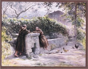 La comida de San Francisco y Fray Masseo en la fuente. San Francisco alaba la pobreza de Eugene Burnand