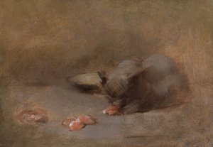 Chat Mangeant (Óleo sobre lienzo colocado sobre tabla) de Eugène Carrière