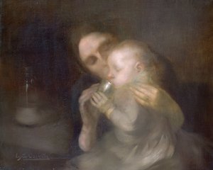 La taza de hojalata (óleo sobre lienzo) de Eugène Carrière