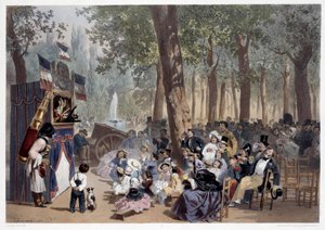 El espectáculo de los guignols en los Campos Elíseos en París en el siglo XIX de Eugene Charles Francois Guerard