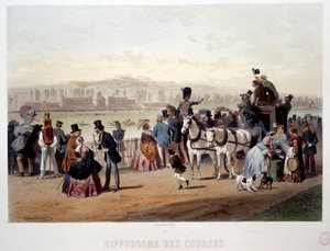 Vista del hipódromo en el Bois de Boulogne Litografía de Eugene Guerard (1821-1866) siglo XIX de Eugene Charles Francois Guerard