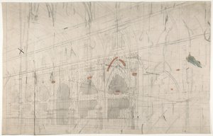 Diseño para un decorado de escenario en la Ópera, París: Interior de iglesia, 1830-90 de Eugene Ciceri