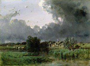 Aldea al borde de un estanque, 1849 de Eugene Ciceri