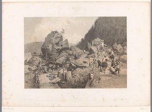 Viajeros en el paso de la Tête Noire entre Martigny y Chamonix Passage de la Tete Noire (título sobre objeto) Rostros en Suiza y Saboya (título de la serie) La Suisse et la Savoie (título de la serie sobre el objeto)
