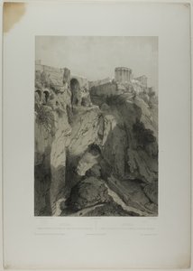 Tívoli: Los templos de Vesta y la Sibila, y las ruinas de la Gruta de Neptuno, lámina diecinueve de Italie Monumentale et Pittoresque
