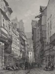 Viajes pintorescos y románticos en la antigua Francia. Bretaña: Gran calle vieja en Nantes de Eugene Ciceri