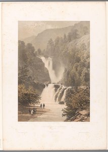 Excursionistas con vistas a la cascada de Reichenbach Chateau inferior du Reichenbach (título sobre objeto) Rostros en Suiza y Saboya (título de la serie) La Suisse et la Savoie (título de la serie sobre el objeto) de Eugene Ciceri