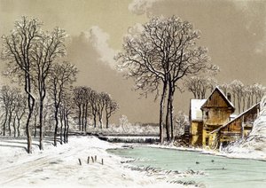 Paisaje de Invierno - Cromolitografía de Ciceri, s.f. de Eugene Ciceri