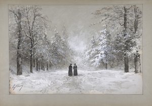 Escena de invierno con dos hombres, 1830-90 de Eugene Ciceri